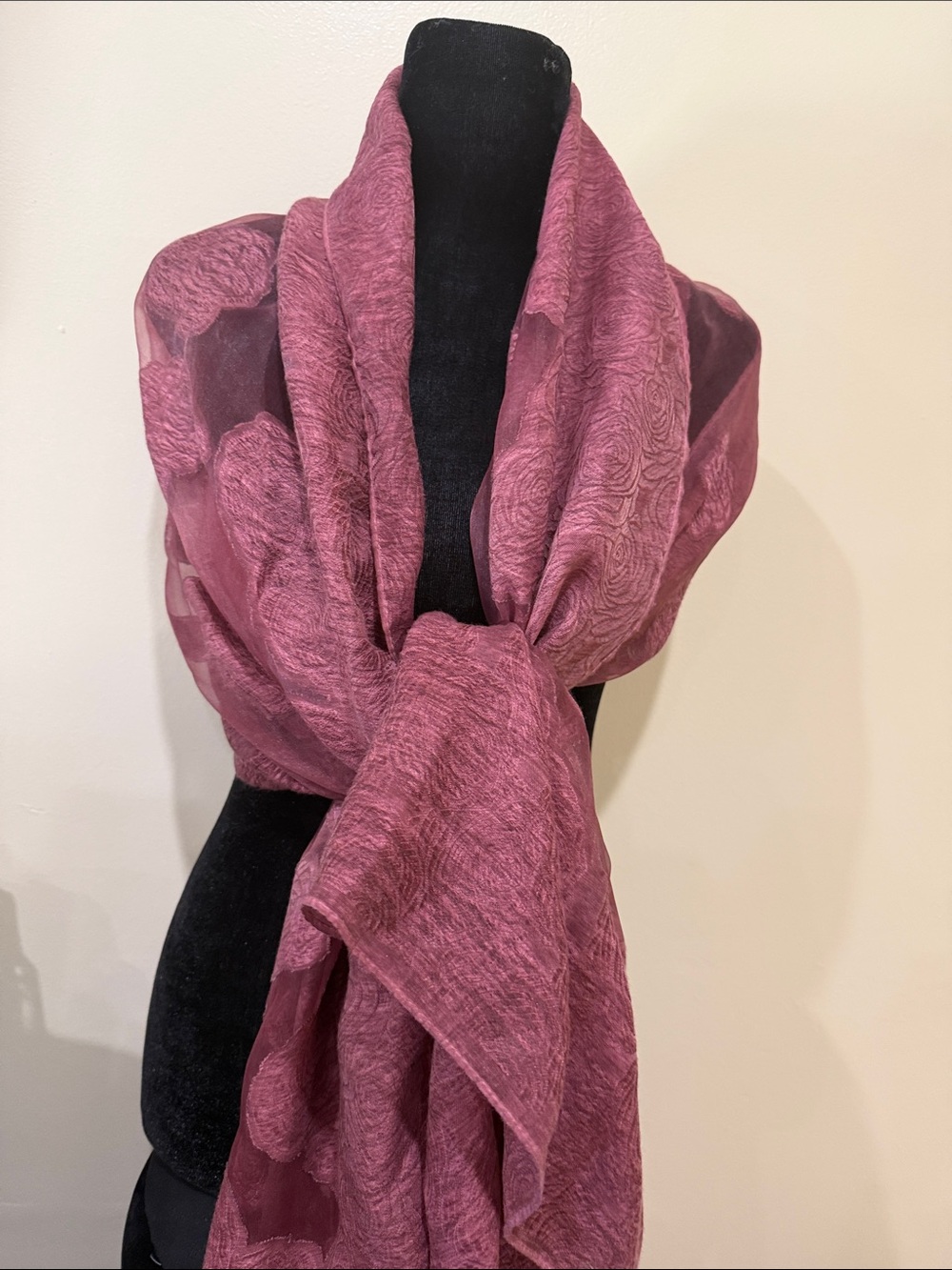 Women's Textured Rose Scarf. 36 by 80 inches